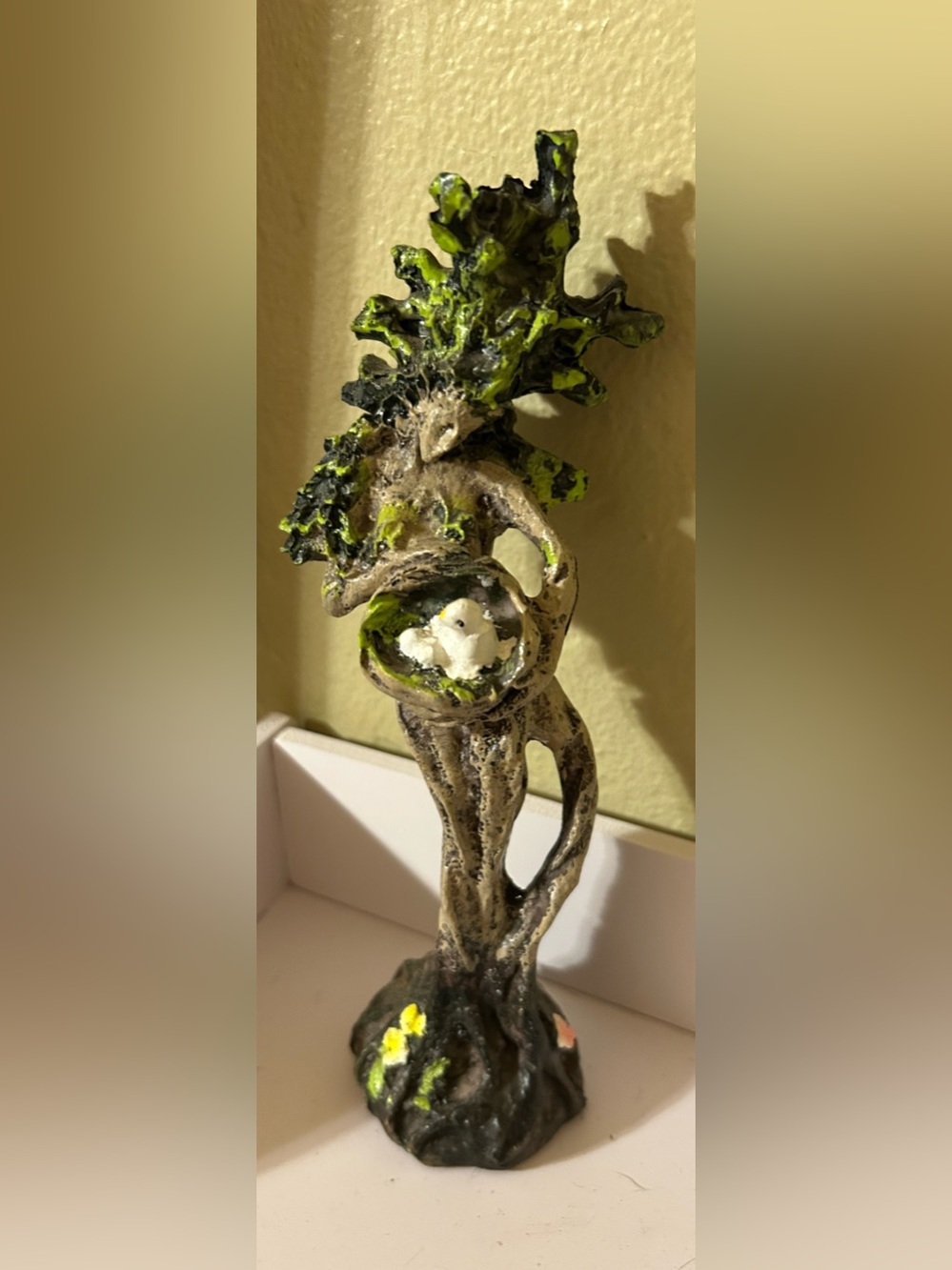 Handcrafted Tree Woman Sculpture with Nest - Green Accent